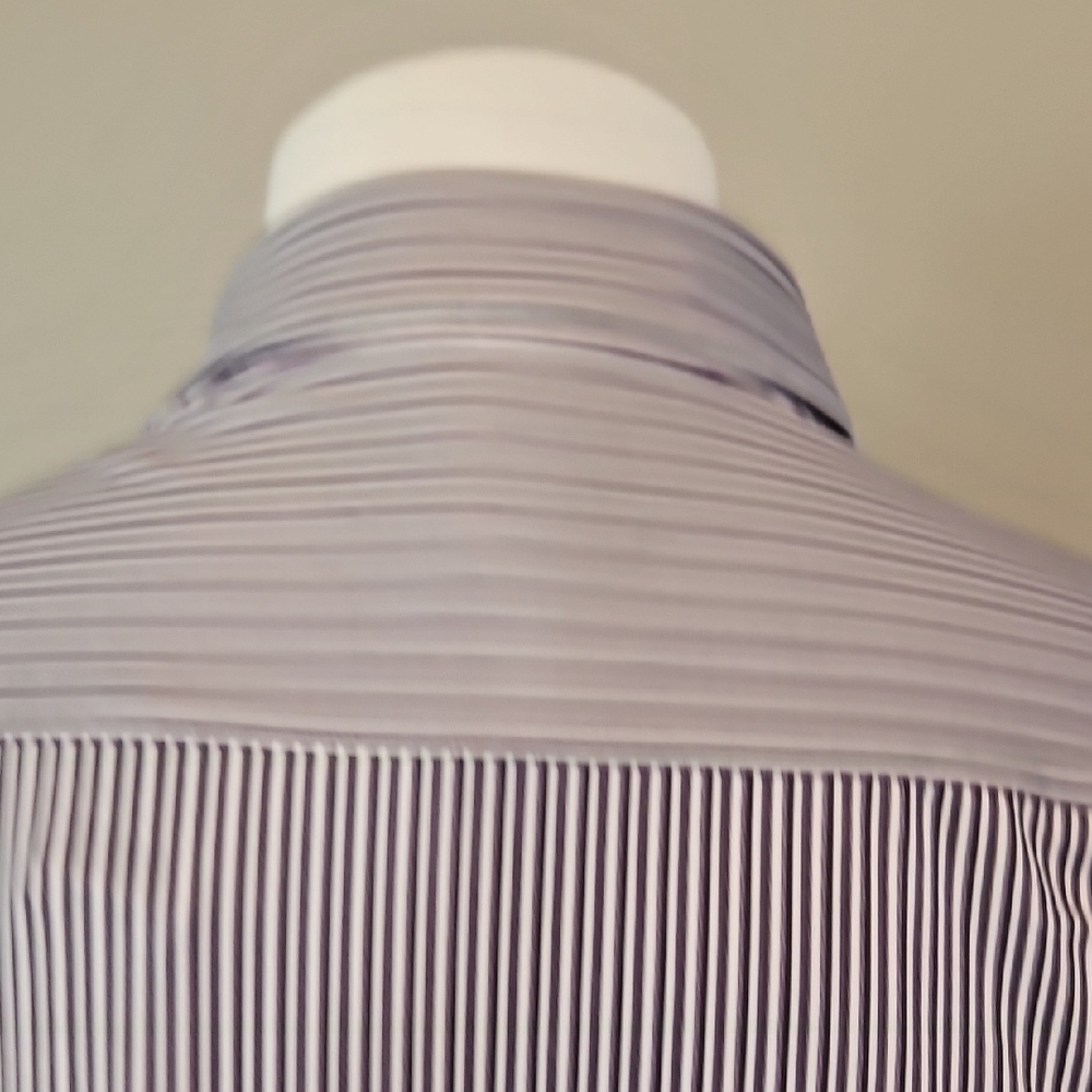 Kenneth Cole Men's Black Purple and White Striped Dress Shirt Slim Fit - Picture 8 of 11